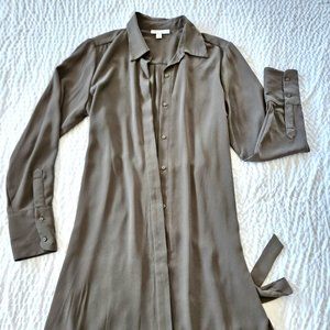 Prologue Olive Green Collar Buttoned Long Shirt Blouse Dress